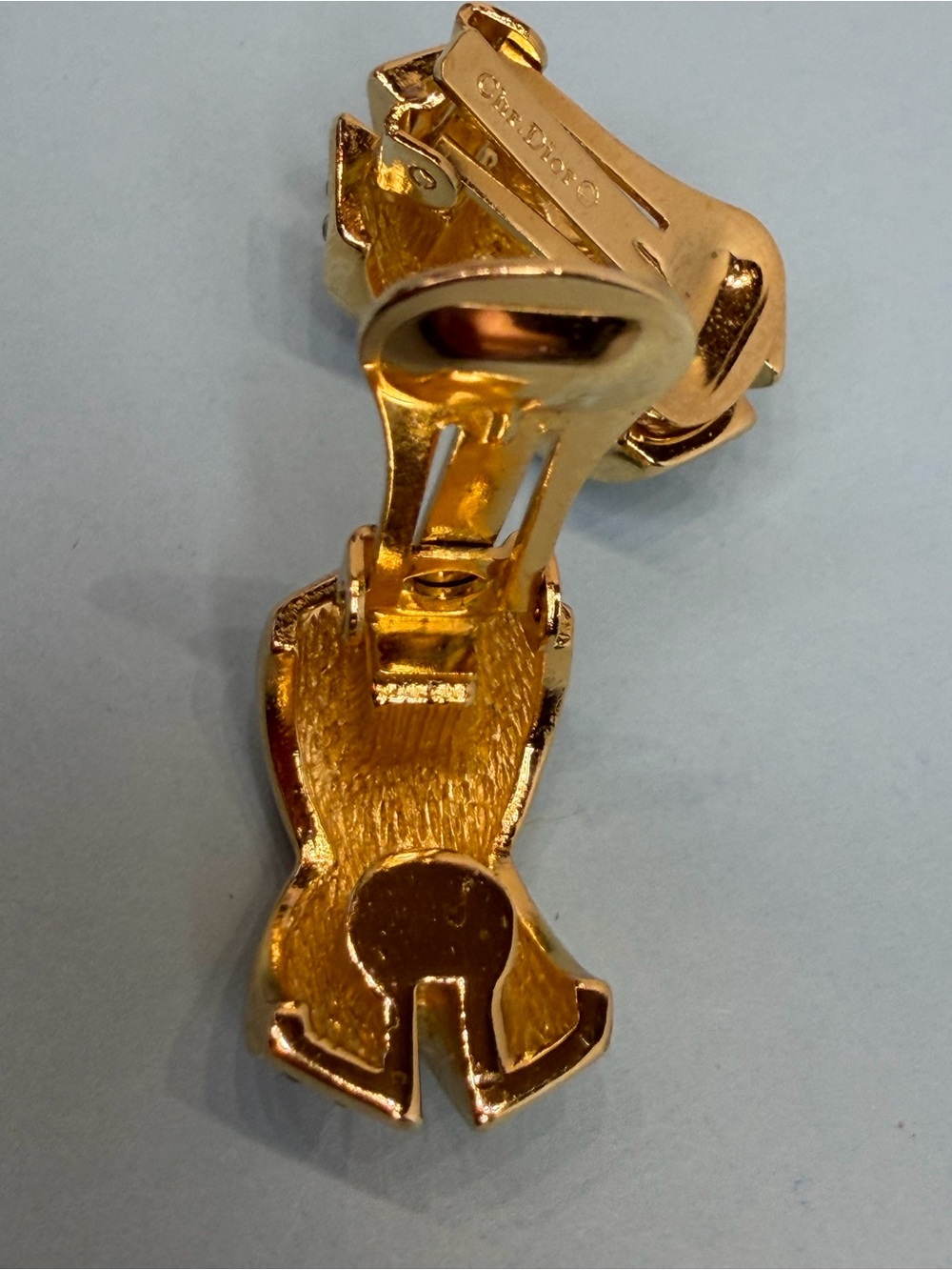 Christian Dior Vintage Gold Crystal Clip Earrings Signed Designer Statement - Picture 5 of 8